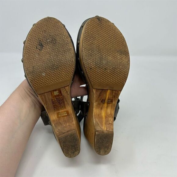 Cordani Brown Leather Slingback Heeled Studded Clogs Size 38 Closed Toe Sandals - Picture 9 of 14